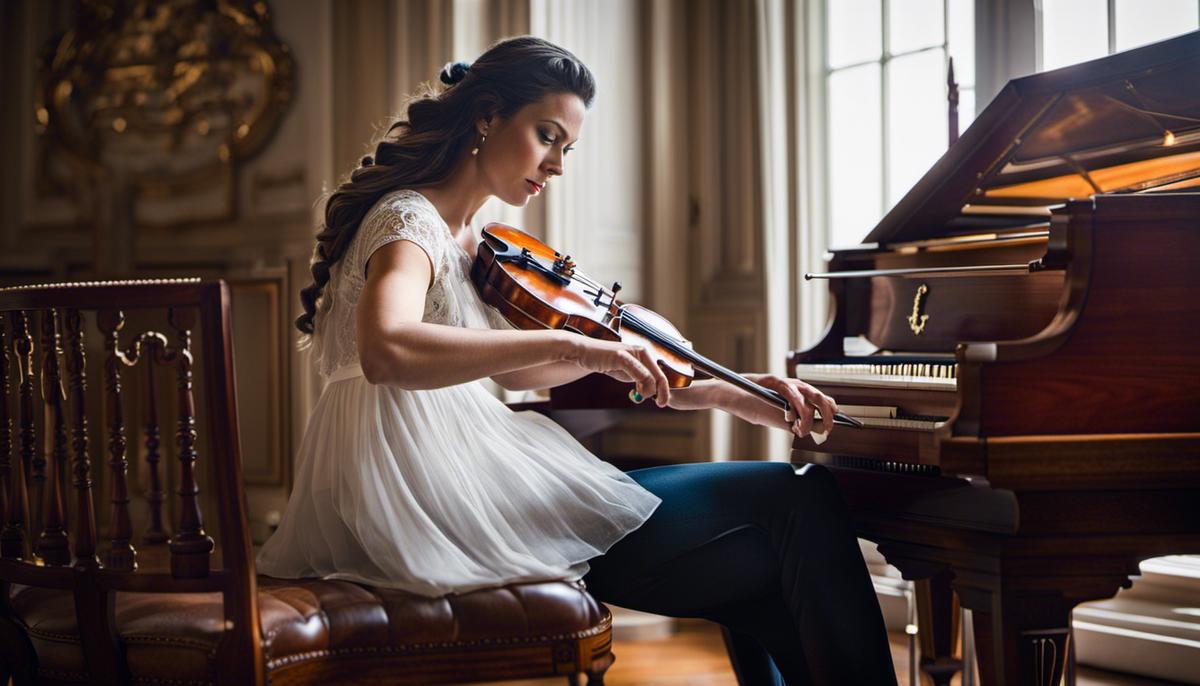 Image of Caroline Shaw working on her compositions