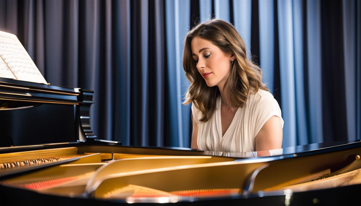 Caroline Shaw composing music on a piano