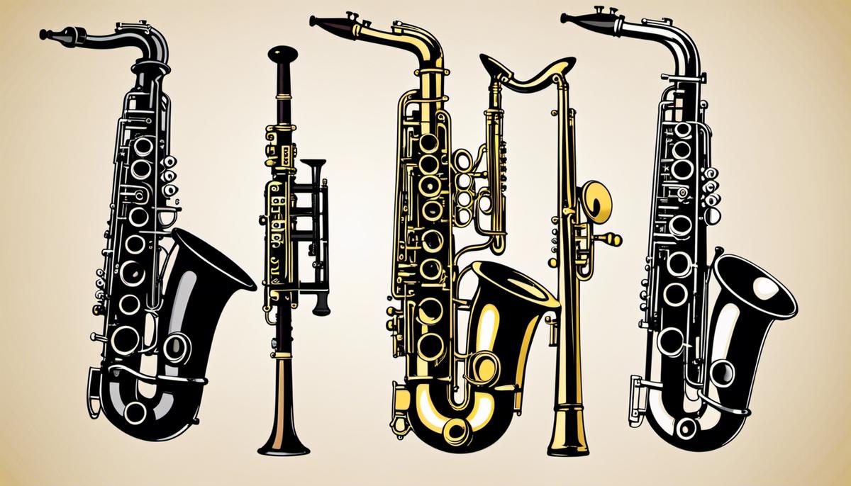 Illustration comparing a clarinet and a saxophone, representing the difficulty level of each instrument.