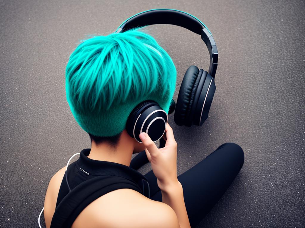 Image of a person holding a smartphone listening to music with headphones
