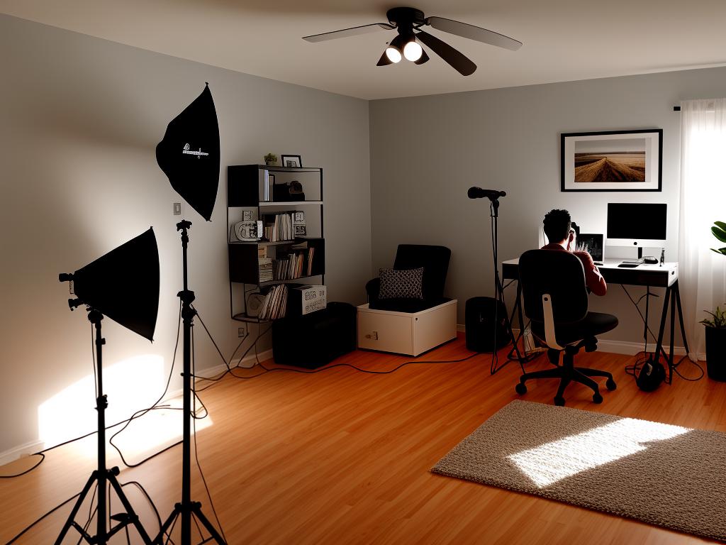 Illustration of a photographer in a home studio with lighting equipment